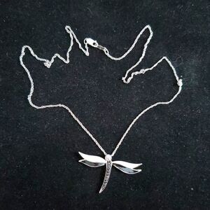 925 Sterling Silver DIAMOND DRAGONFLY JWBR Black Diamonds & 925 20" Necklace